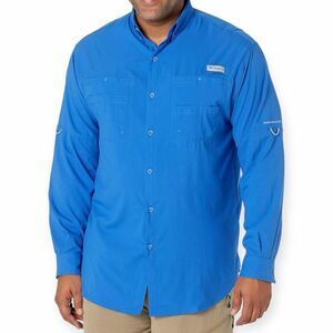 COLUMBIA Men’s Blue Long Sleeve PFG Tamiami II Ripstop Button Up Shirt Large